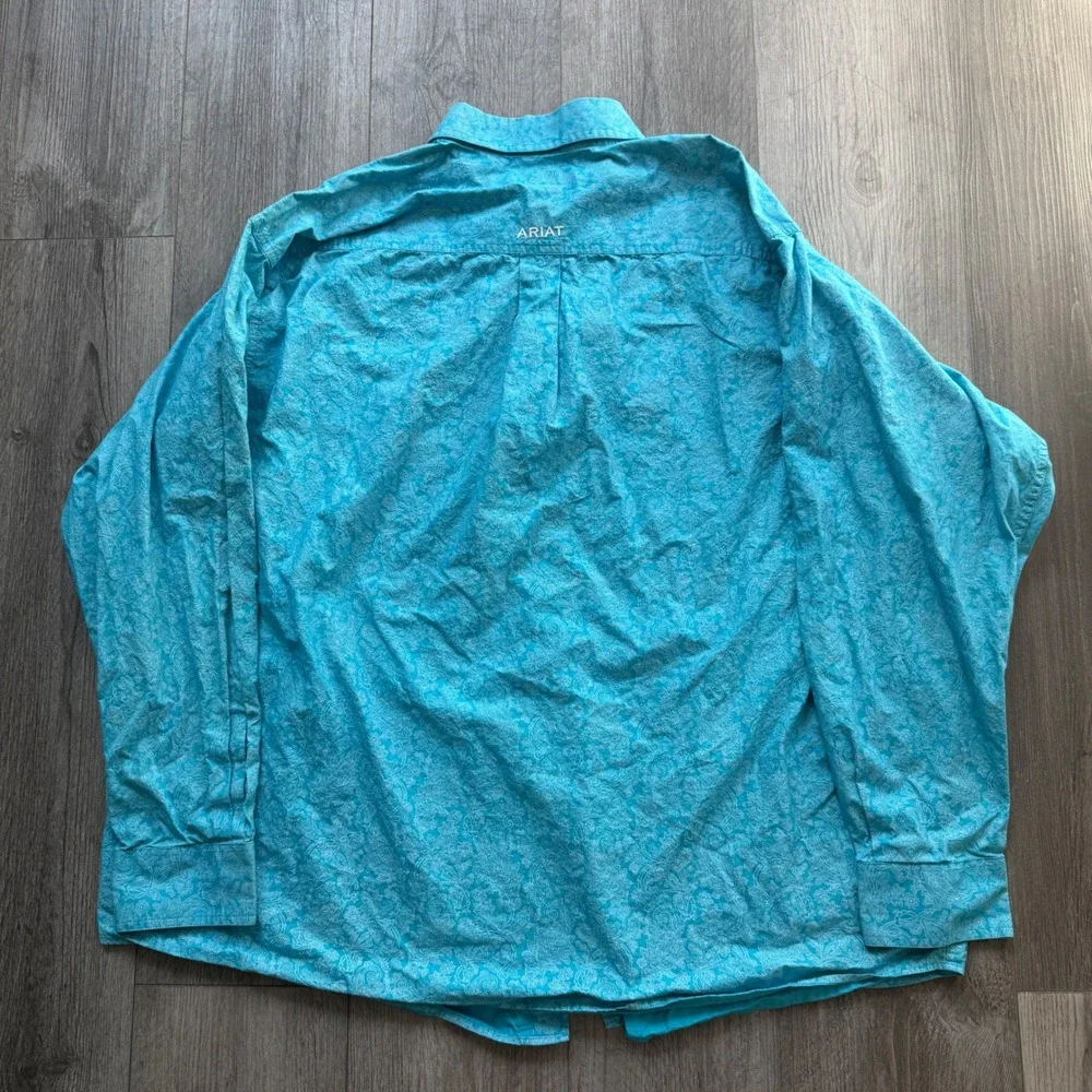 Ariat Mens XXL Turquoise Paisley Button Down Western Shirt Long Sleeve Vietnam